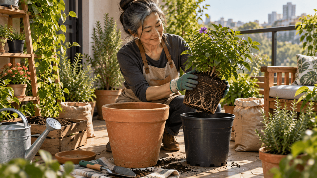 Comparando um vaso de terracota e um vaso plástico para cultivo de plantas